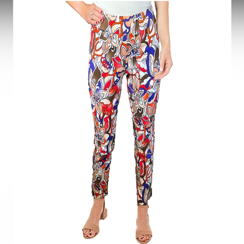 Krazy Larry Size 4 Pull On Ankle Pants Orange Tropical
